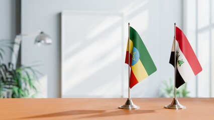 FLAGS OF ETHIOPIA AND IRAQ ON TABLE