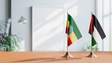 FLAGS OF ETHIOPIA AND JORDAN ON TABLE