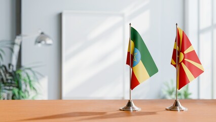 FLAGS OF ETHIOPIA AND MACEDONIA ON TABLE