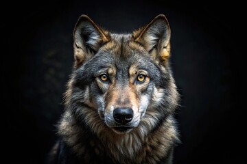 Fierce wolf photographed in dark backdrop, perfect for framing