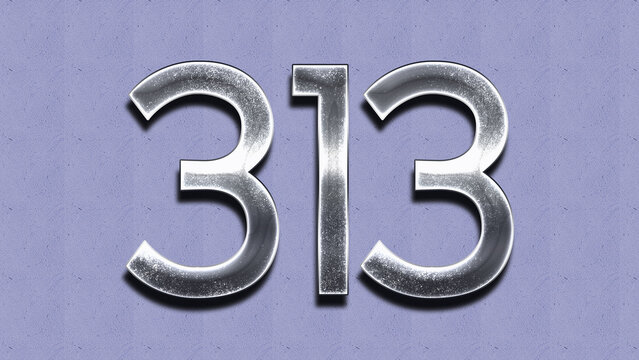 3D Chrome number design of 313 on purple wall.