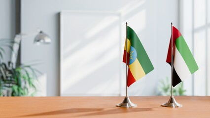 FLAGS OF ETHIOPIA AND UAE ON TABLE