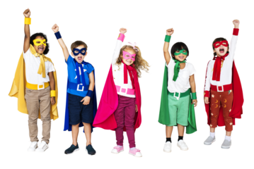 Png  kids wearing superhero costumes, transparent background
