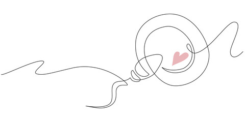 Sperm and egg in one line on a white background. Vector illustration of fertilization in one continuous line drawing style