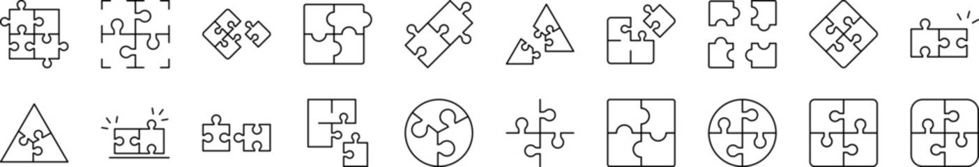 Puzzle Related Line Icon Collection. Editable Stroke. Perfect for Infographics, Articles, Books, Flyers, Banners