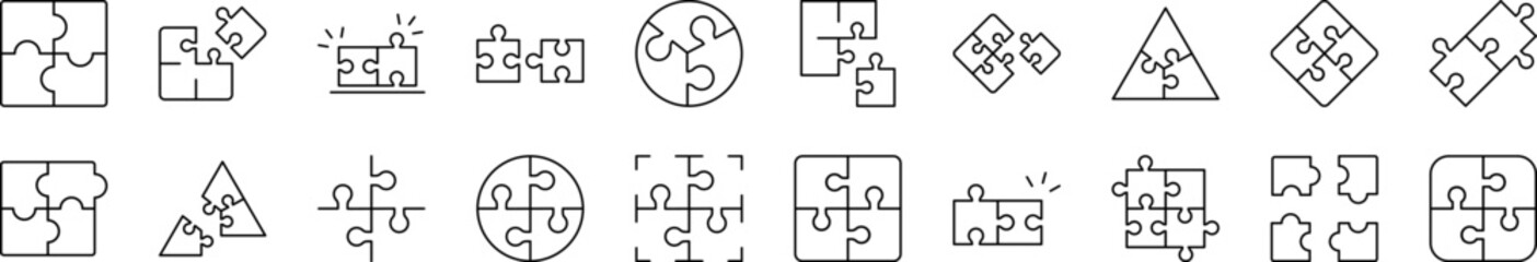 Puzzle Outline Sign Collection. Editable Stroke. Perfect for Infographics, Articles, Books, Flyers, Banners