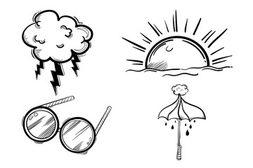 Png funky weather doodle social media story sticker set