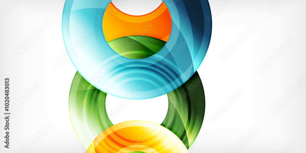 Poster bright colorful circles with light effects. abstract background