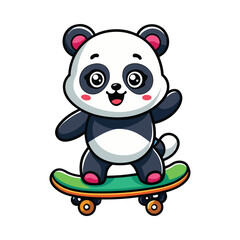 Fototapeta premium A panda playing skateboarding. Adorable Panda Skateboarding Illustration - Fun Cartoon Animal Vector for Kids and Designs 