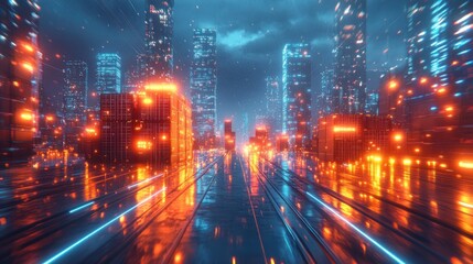 Fototapeta premium Futuristic Cityscape with Neon Lights