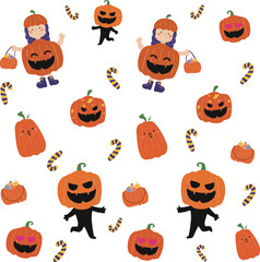 halloween pumpkin character seamless pattern illustration vector