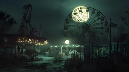 Eerie Abandoned Carnival Under Ominous Moonlight