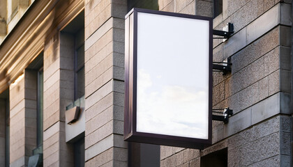Signboard poster mockup on a building facade for display advertising and branding campaign