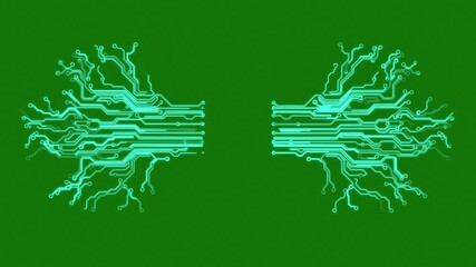 electronic circuit board light effect technology data transmission. green screen