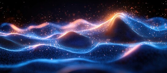 Obraz premium Abstract Digital Landscape with Glowing Particles