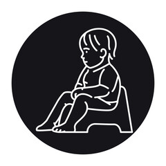 The child is sitting on the potty line icon.
