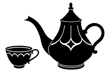 Moroccan Tea Set Silhouette of a Tea Pot and Cup Vector Illustration