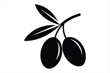 black olives with leaves silhouette vector