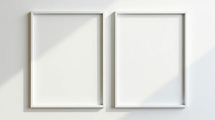 Pair of simple white frames arranged together on a monochromatic wall, photographed from afar