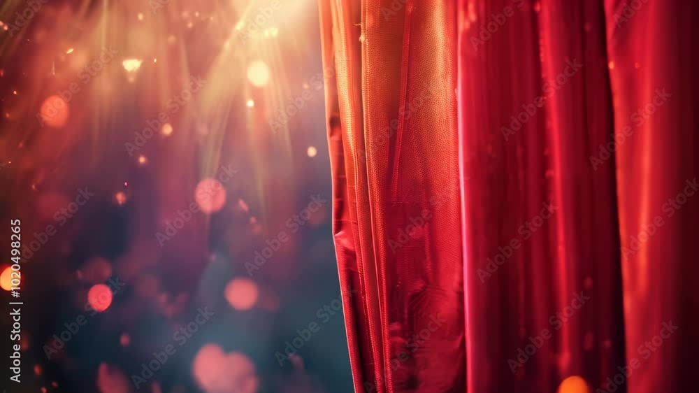 Aufkleber elegant red theater curtain with sparkling bokeh lights, creating a dramatic and enchanting stage ba
