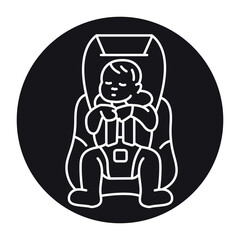 A child in a car seat line icon.