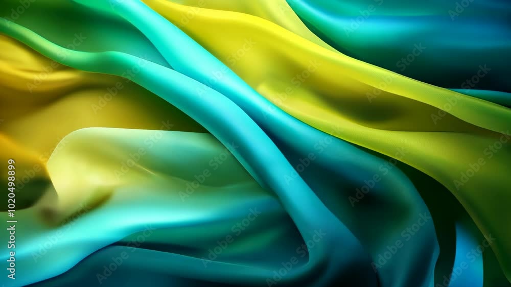 Poster dynamic waves of blue and yellow satin fabric creating an energetic and colorful abstract background