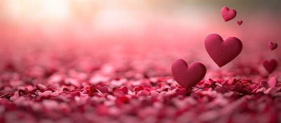 Obraz premium Red hearts floating over a field of small hearts.