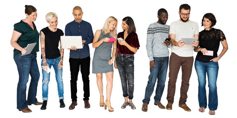Obraz premium Png people using digital devices sticker, teamwork, transparent background