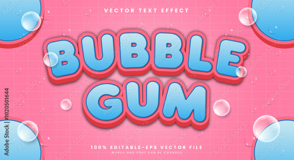 Poster bubble gum 3d editable text effect template with modern style