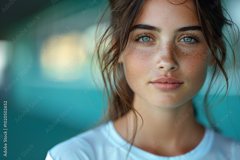 Wall mural Generative AI closeup photo image of person on tennis court training match day