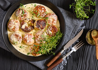 juicy chicken rissoles, cakes in rich cream sauce