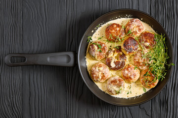 juicy chicken rissoles, cakes in rich cream sauce