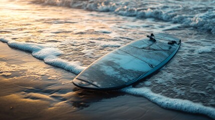 Sleek Kitesurfing Board on Wet Sand by the Shore