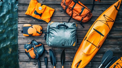 Kayaking Gear Layout from Top Down View