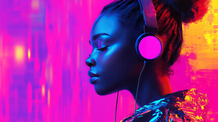 Fototapeta premium Listening to music with vibrant colors and stylish look, this captures moment of serenity