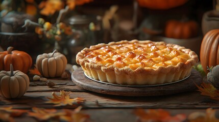 Gourmet Pumpkin Pie Dessert with Flaky Crust for Thanksgiving Day, Holidays and Gatherings, sweet treat print for National Pie Day