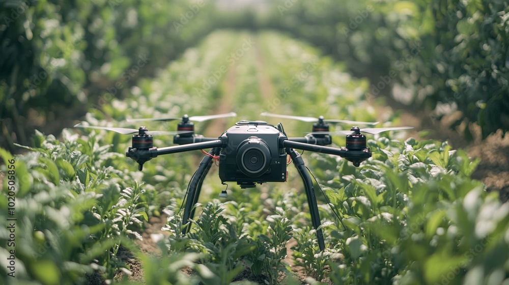 Poster smart farming innovation with an advanced autonomous robot drone equipped with ai technology and sen