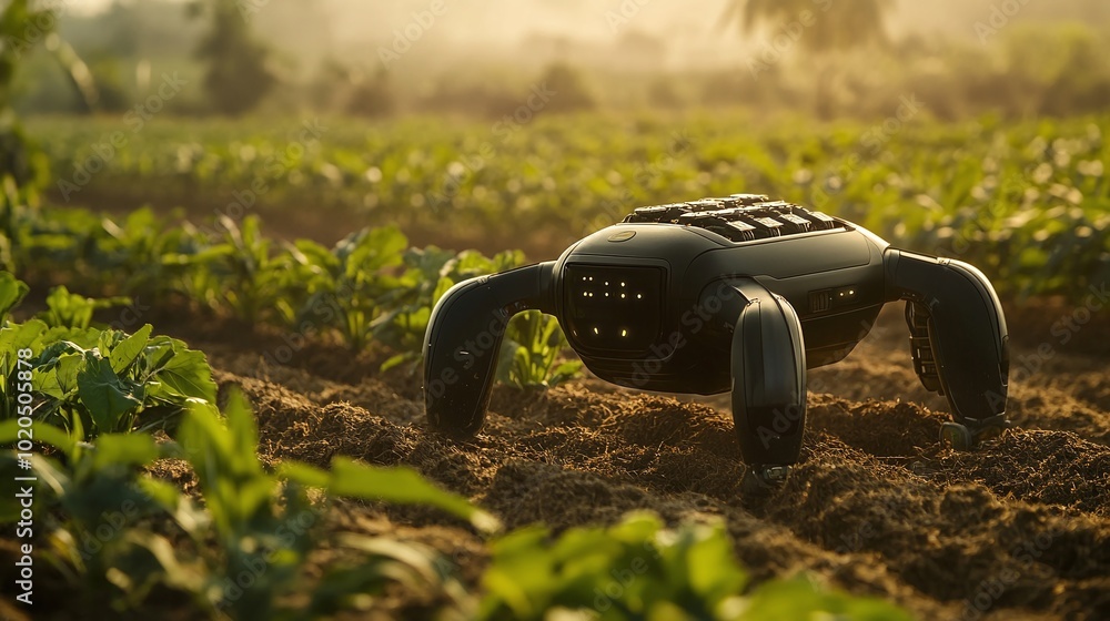 Poster smart farming innovation with an advanced autonomous robot drone equipped with ai technology and sen