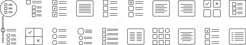 Poster menu and list in interface picture collection. editable stroke. perfect for infographics, articles, 