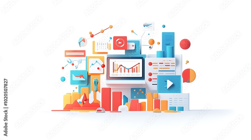 Poster abstract 3d illustration of data and analytics with charts and graphs