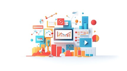 Obraz premium Abstract 3D Illustration of Data and Analytics with Charts and Graphs