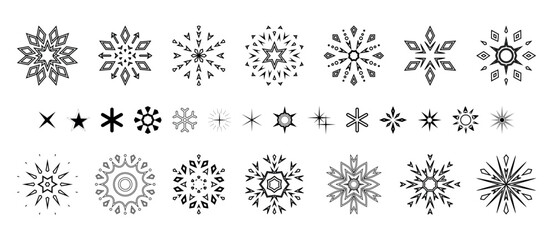 Snowflakes icon collection. Graphic modern black and white ornament.