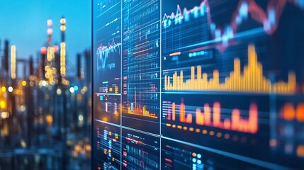 smart power grid interface highlighting data analysis and market trends with energy consumption monitoring and price graphs providing efficient grid management solutions