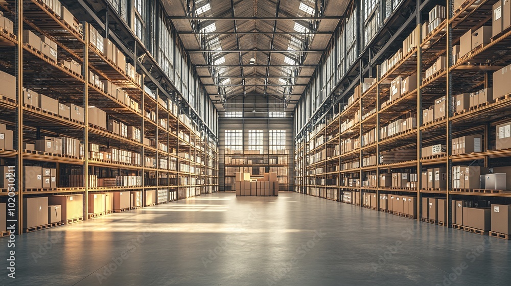 Poster efficient warehouse operations focusing on organized logistics inventory management space optimizati