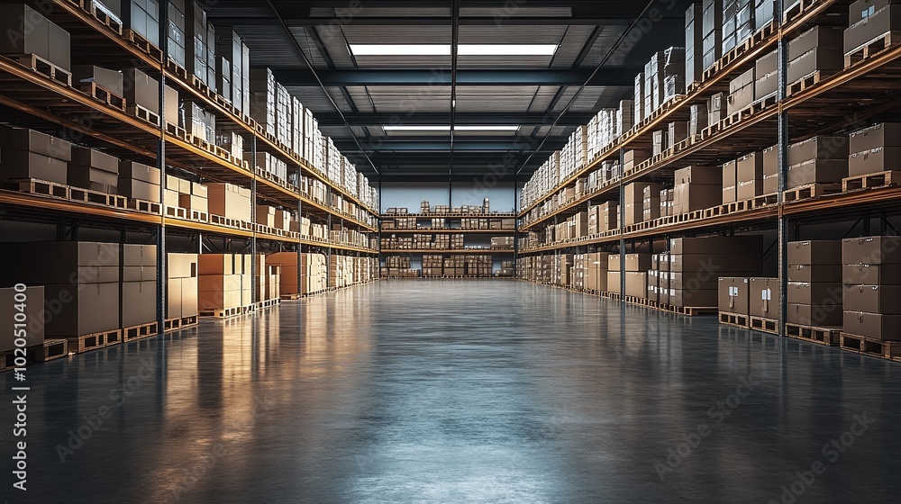 Poster efficient warehouse operations focusing on organized logistics inventory management space optimizati