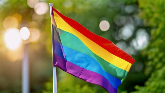 LGBTQ+ flag waving.