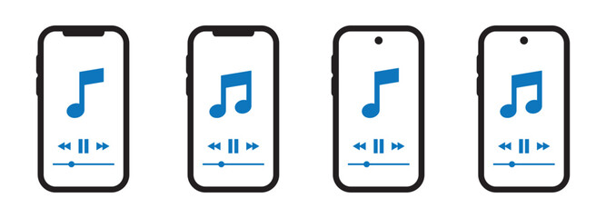 Music phone play button set icon, vector illustration