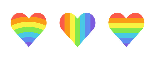 Rainbow heart shape icon set. LGBT or LGBTQ pride symbol.
