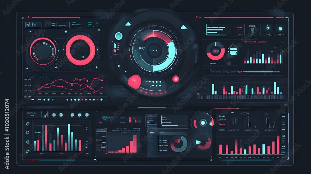 Poster futuristic digital interface with data visualizations and graphs