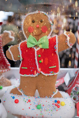 gingerbread gifts and Christmas holiday, sweet cookie dessert happy New Year. Gingerbread cookie man.